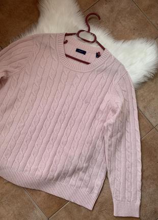 Шерстяной свитер в косичку в нежном розовом цвете от бренда gant 100% овечья шерсть9 фото