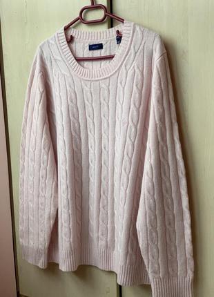 Шерстяной свитер в косичку в нежном розовом цвете от бренда gant 100% овечья шерсть5 фото