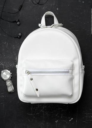 Рюкзак белый маленький стильный кожаный эко компактный городской7 фото