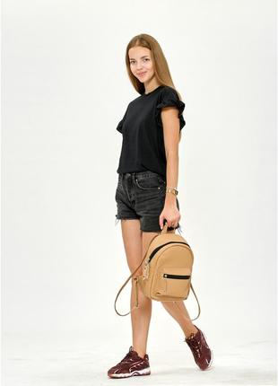 Рюкзак женский бежевый стильный кожаный эко светлый городской4 фото