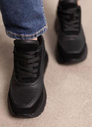 Стильные кроссовки кожаные черные деми, демисезонные осенние, веснушки (осень-весна 2022-2023), удобные, комфортные, мягкие2 фото