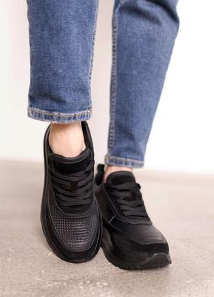 Стильные кроссовки кожаные черные деми, демисезонные осенние, веснушки (осень-весна 2022-2023), удобные, комфортные, мягкие6 фото