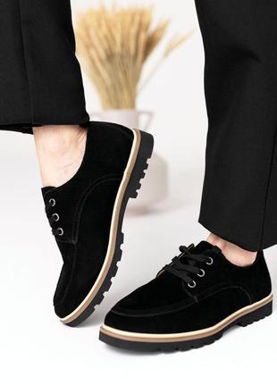 Стильні туфлі жіночі шкіряні чорні на плоскій підошві без каблука демі,демісезонні осінні,весняні (осінь-весна 2022-2023),зручні,комфортні,м'які