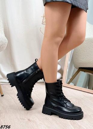 Женские кожаные ботинки деми черные натуральная кожа на флисе осень весна демисезон7 фото