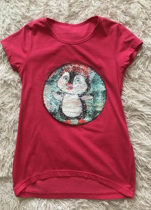 Футболка удлиненная с пайетки перевертиши