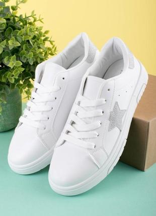 Стильные белые кроссовки кеды криперы модные кроссы со звездой1 фото