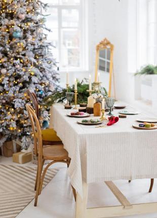 Скатертина з льону сіра у білу смужку m - 140*190 см