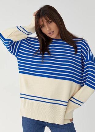 Удлиненный стильный качественный свитер оверсайз в полоску производство туречки