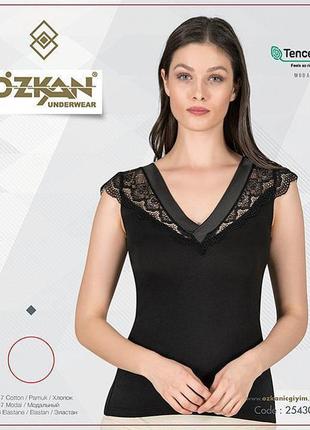 Майка жіноча з мереживом ozkan туречина модал/бавовна, чорна, бордова.8 фото