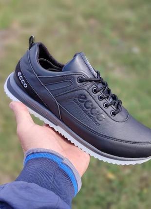 Спортивні черевики,кросівки шкіряні чорні чоловічі екко ecco (весна/осінь/демі/демісезонні)