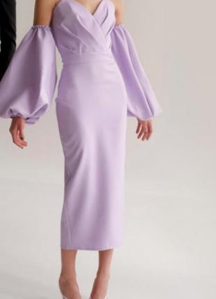 Сиреневое платье со съемными рукавами .2 фото