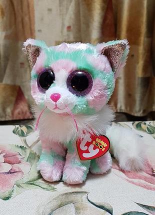 Ty beanie boos глазастик кошка, котенок с пушистым хвостом opal 15 см