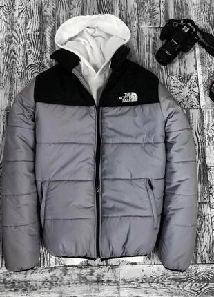 Мужская серая  куртка the north face теплая зимняя весенняя на синтепоне с карманами2 фото