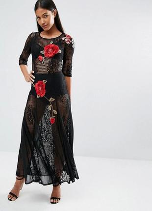 Шик! кружевное великолепное платье boohoo от магазина asos! вышивка в цветы!1 фото