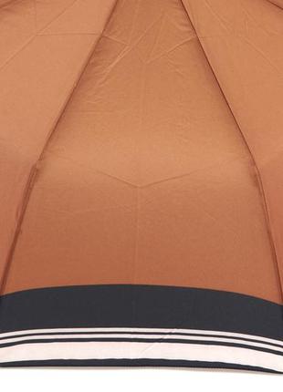 Однотонный женский коричневый зонтик полуавтомат с полосками по краю3 фото