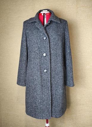 Вовняне осіннє сіро-чорне пальто  принт ялинка2 фото