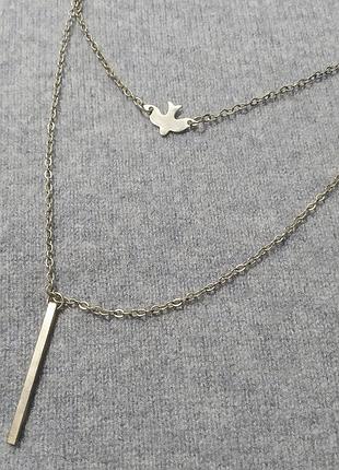 Двойная подвеска чокер цепочка кулон колье птичка палочка