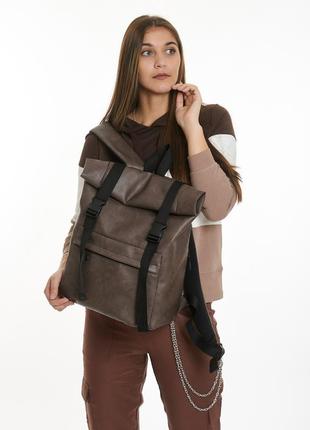 Рюкзак великий жіночий розкладний коричневий стильний шкіра еко рюкзак рол5 фото