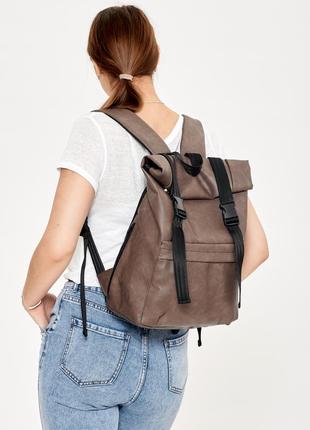 Рюкзак великий жіночий розкладний коричневий стильний шкіра еко рюкзак рол1 фото