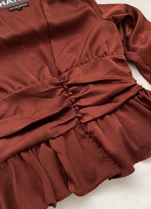 Блуза з корсетом, блуза марсала, блуза атласна, блузка марсала, блузка червона, блузка корсетна6 фото