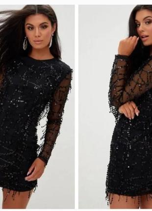 Prettylittlething black sequin dress