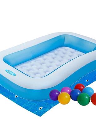 Дитячий надувний басейн intex 57403-2, 166 х 100 х 28 см, з кульками 10 шт, підстилкою, насосом топ1 фото