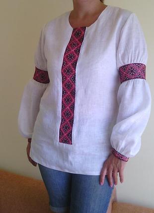 Сорочка вишиванка - ручна робота выбеленый льон молодіжного фасону для пишних красунь.