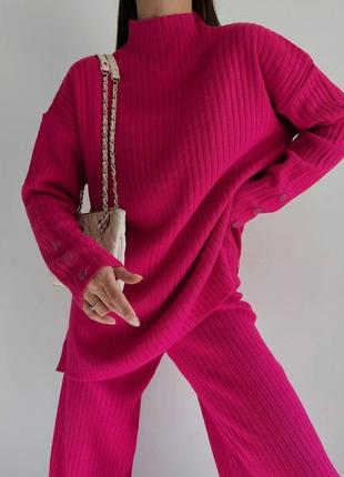Костюм жіночий трикотажний в рубчик з широкими штанами розм.42-483 фото