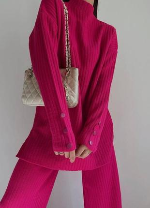 Костюм жіночий трикотажний в рубчик з широкими штанами розм.42-482 фото