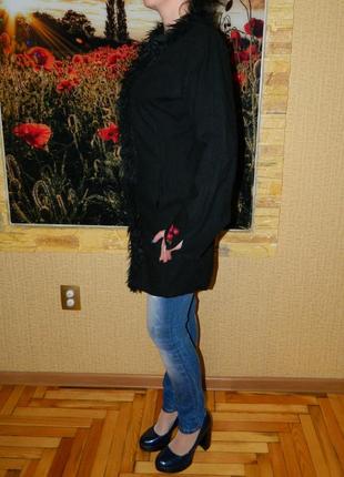 Пальто женское чёрное с мехом размер 42-44 hennes.8 фото