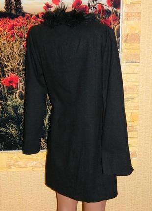 Пальто женское чёрное с мехом размер 42-44 hennes.3 фото