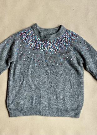 Дитячий сірий светр з паєтками reserved 134см1 фото