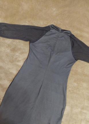 Платье засшевое с полосками под кожу рукав сеточка 3/4 серое платечко5 фото