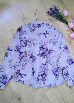 Стильная сиреневая шифоновая блузка atmosphere в цветочный принт/женская блуза с длинными рукавами4 фото