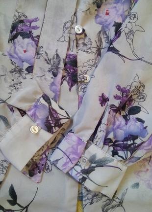 Стильна бузкова шифонова блузка atmosphere в квітковий принт/жіноча блуза з довгими рукавами