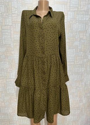 Платье зеленое в черный горох uk142 фото