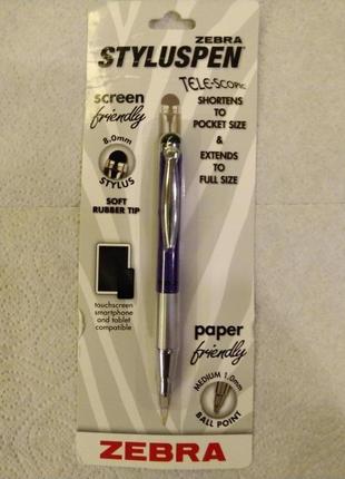 Ручка стилус zebra styluspen telescopic ballpoint pen, medium point 1.0mm телескопічна фіолетова5 фото