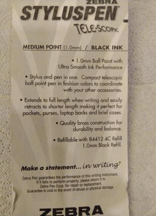 Ручка стилус zebra styluspen telescopic ballpoint pen, medium point 1.0mm телескопічна фіолетова6 фото