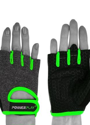 Спортивные перчатки для фитнеса powerplay женские серо-зеленые xs