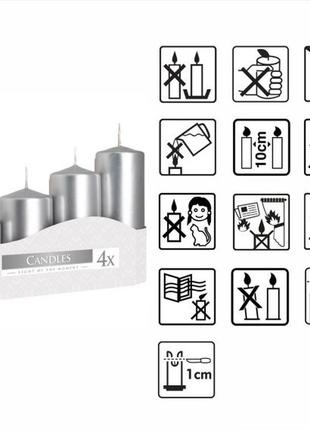 Комплект свечек серебряные 4 шт, набор свечи парафиновые, свеча праздничная на стол романтика на подарок5 фото