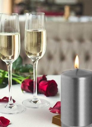 Комплект свечек серебряные 4 шт, набор свечи парафиновые, свеча праздничная на стол романтика на подарок