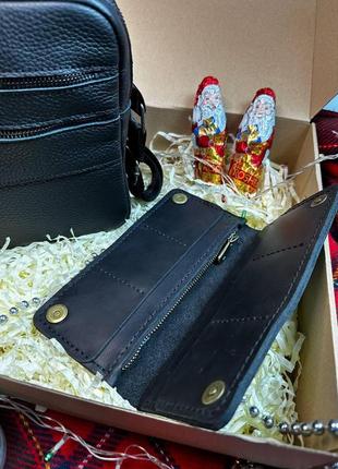 Новогодний подарочный набор для мужчин , мужская сумка + мужской клатч-кошелек .подарочный бокс сумка и клатч2 фото