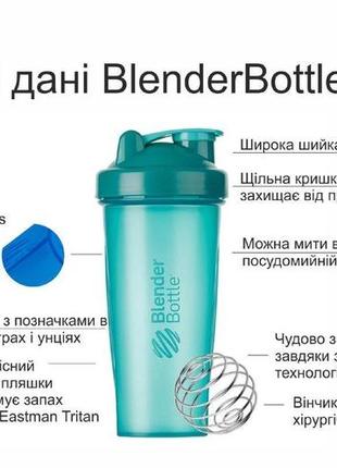 Бутылка - шейкер для спортивных коктейлей blenderbottle classic 28oz/820ml navy (original)3 фото