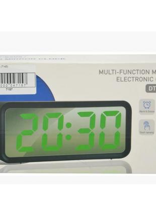 Цифровые электронные часы с будильником + термометр, зеркальный экран dt-6508 чёрные (зеленная подсветка)