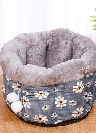 Глибокий лежак для кішок taotaopets 542208 gray ромашки спальне місце 33*24 cm3 фото