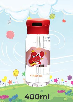 Бутылка для воды детская с соломинкой casno 400 мл kxn-1195 красная (краб) з соломинкою многоразовая2 фото