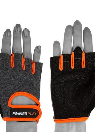 Спортивные перчатки для фитнеса powerplay женские серо-оранжевые xs