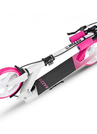 Самокат алюминиевый с ручным тормозом razzo city 200 мм. hul1-200 бело - розовый