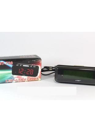 Цифровые электронные часы с будильником, проводные vst 738 зелёная подсветка