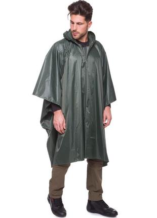 Плащ-намет пончо з капішоном дощовик оливкового кольору на зріст 150 — 190 см